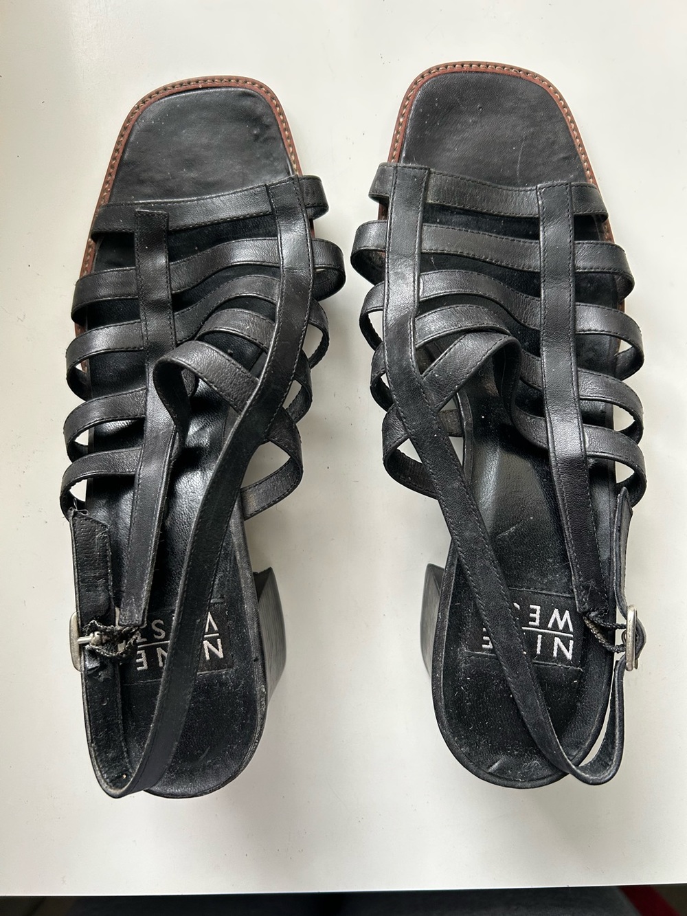 Nine West leather Black strap Block Heel Sandals size 7M
